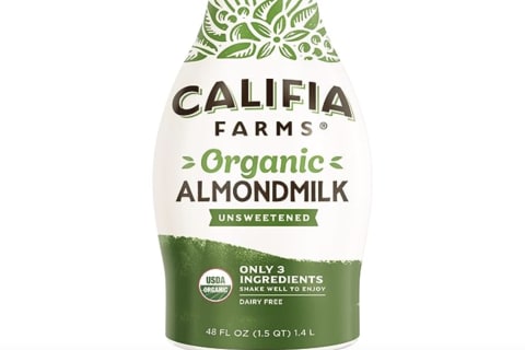 Califia organic almond milk in white and green bottle